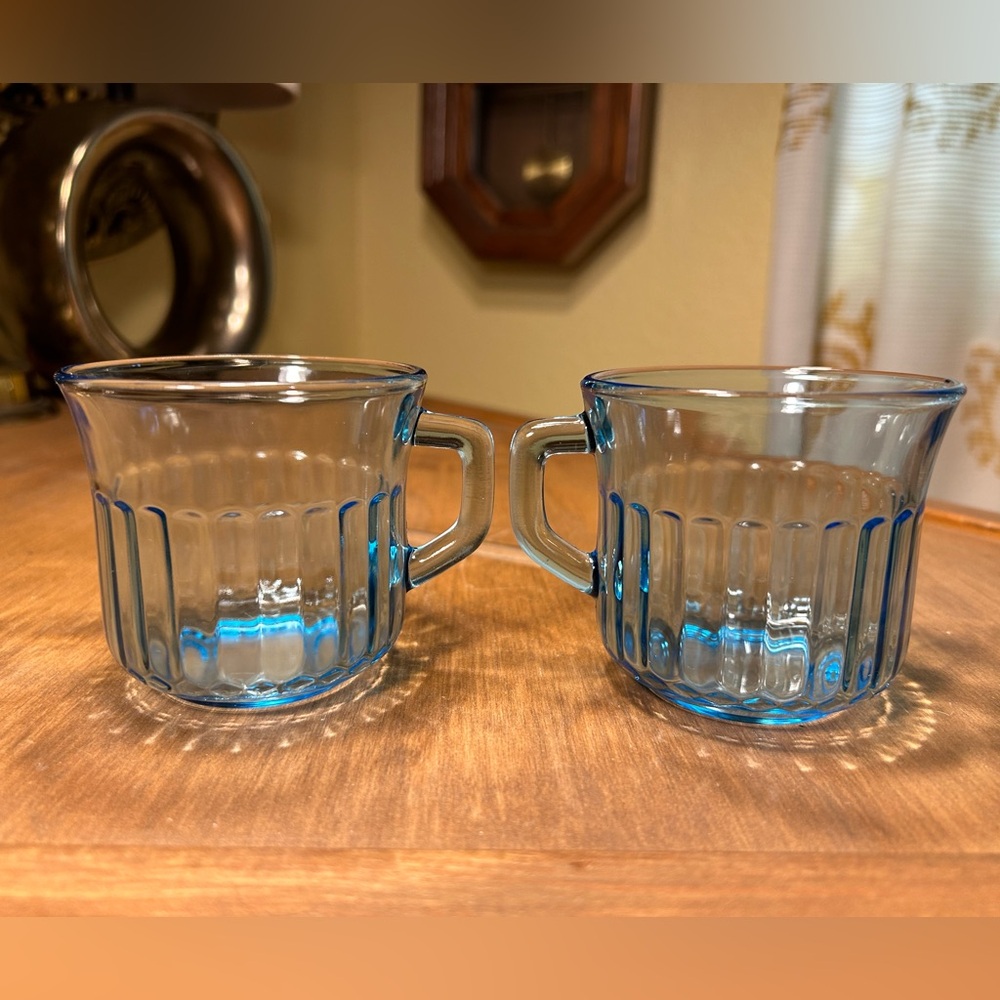 Azure Ice-Blue Fortecrisa Tea/Coffee Cups Set of 2 Made in Mexico Vintage